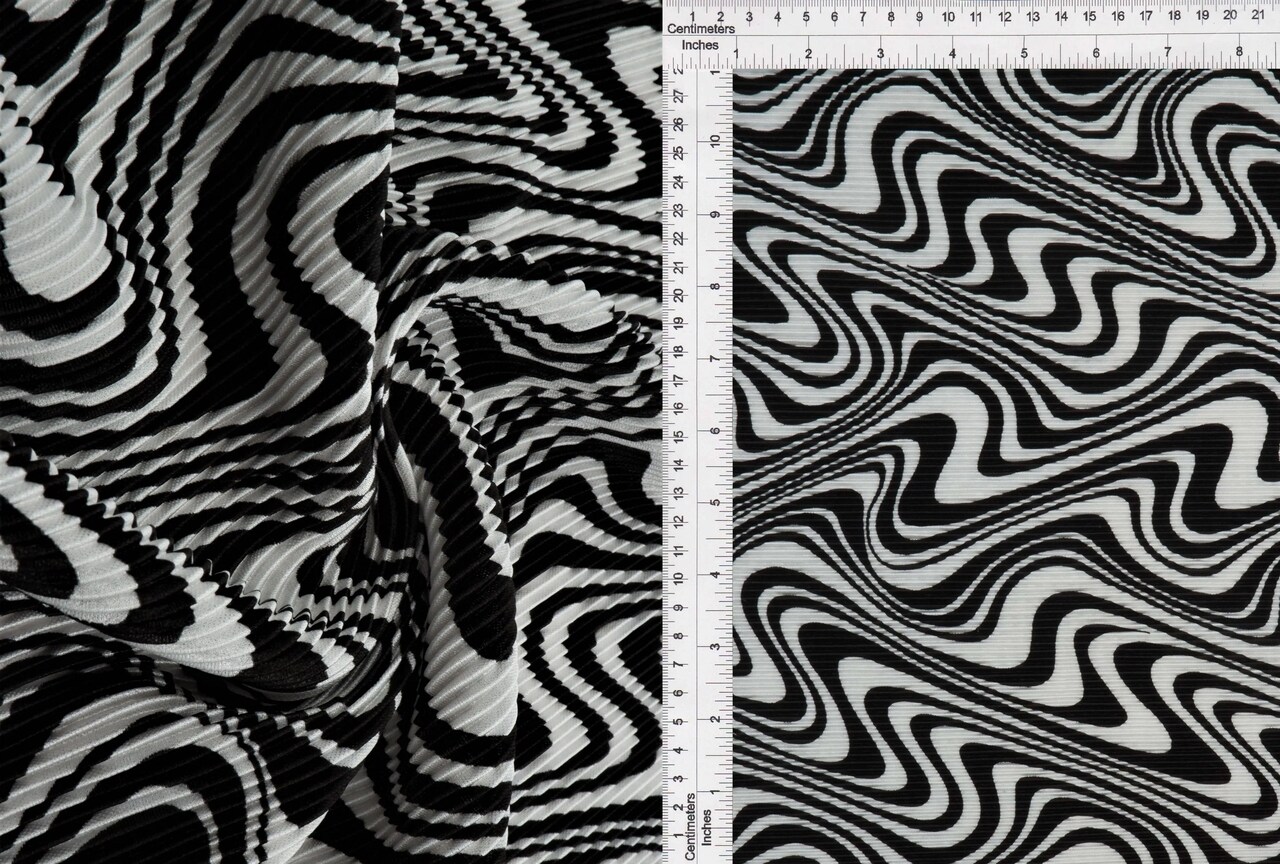 1 Yard Abstract Geo Bodre Interlock Pleated Fabric Lightweight 58/60" Inches Wide